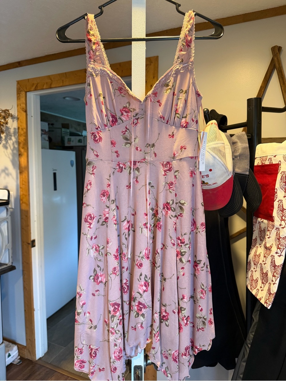 Floral Pink Mini Dress with Sweetheart Neckline